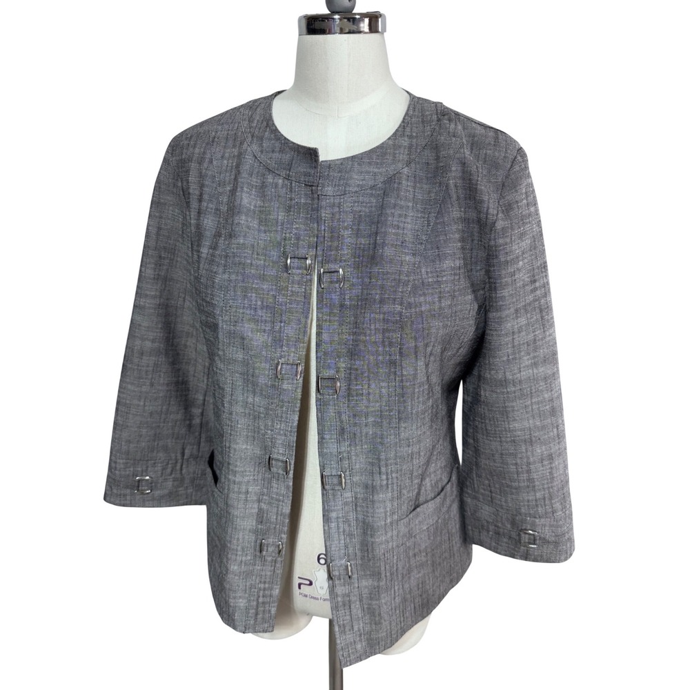 Christopher & Banks S Gray Jacket Womens 3/4 Sleeve Clasps